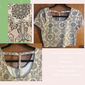Patterned Short Sleeve Crop Top